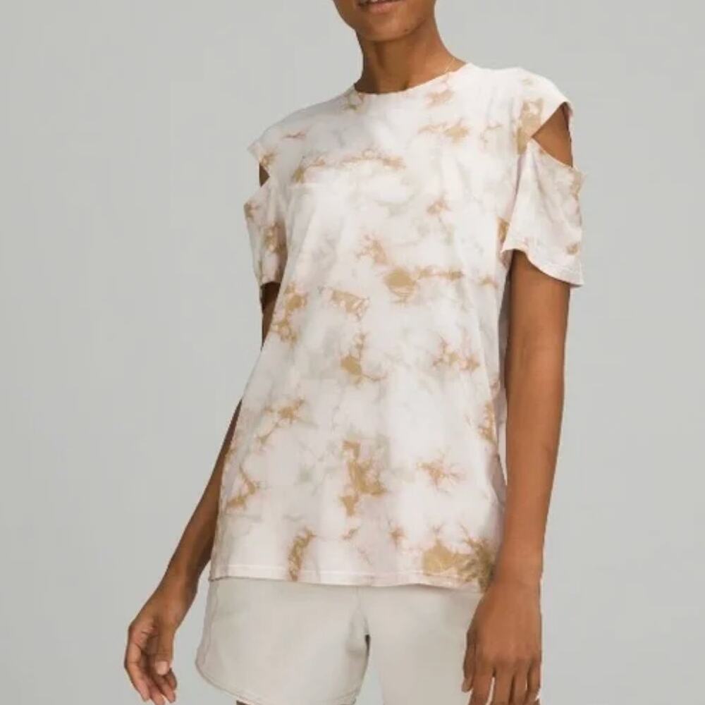 Lululemon All Yours Cut-Out Short Sleeve Top Acid Wash Tee Size 8 Cold Shoulder